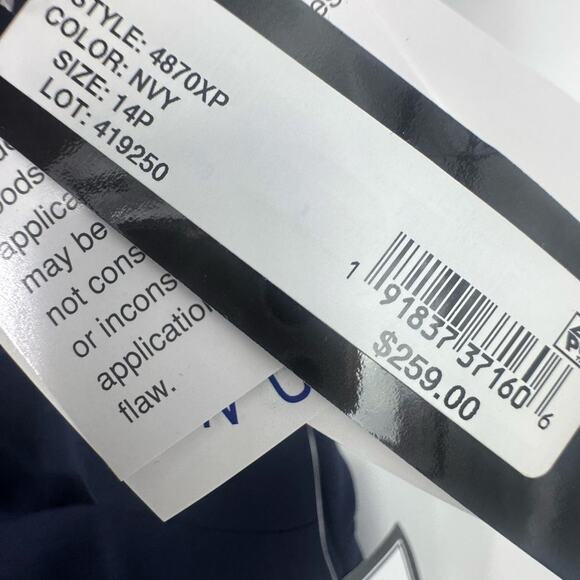 Xscape Evenings “London” Long Scuba Crepe Short Sleeve Dress Navy Size 14P NWT - Picture 9 of 12